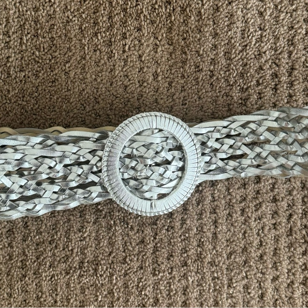 White House Black Market Woven Silver Belt